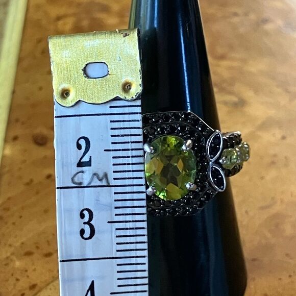 Natural Peridot Black Spinel Sterling Silver Ring Size 8 - Picture 8 of 10